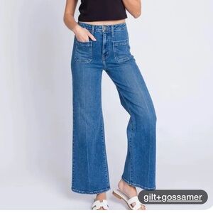 Letter to Juliet Women's Blue Wide Leg Sailor Patch Pocket Jeans